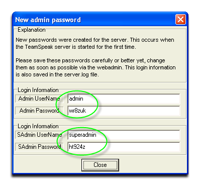 TeamSpeak2 admin pass